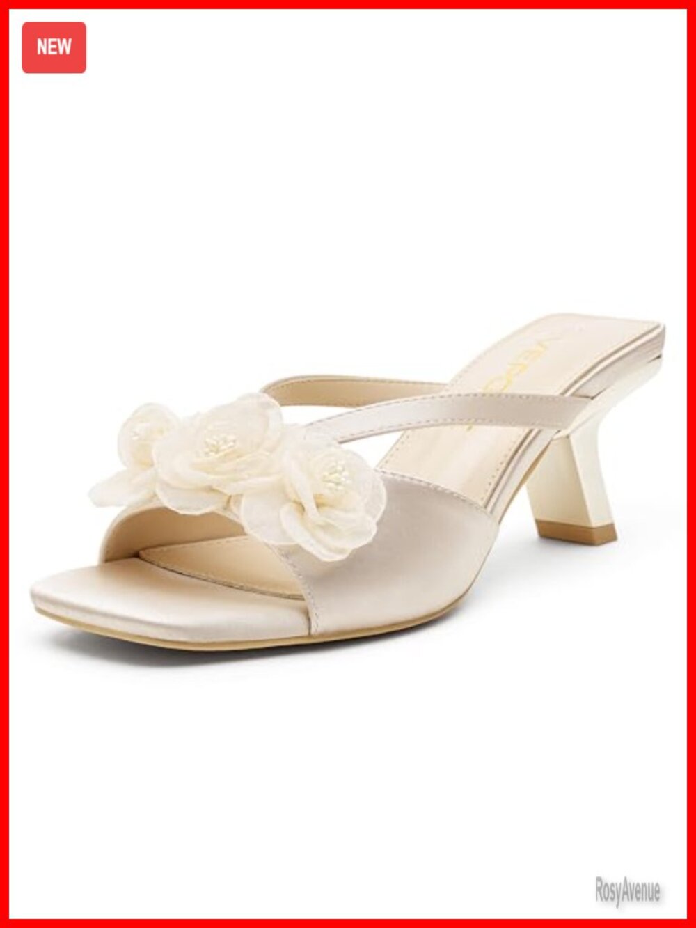 Floral Satn Kitten Heel Square Open Toe Mules Slip On Dress Sandals